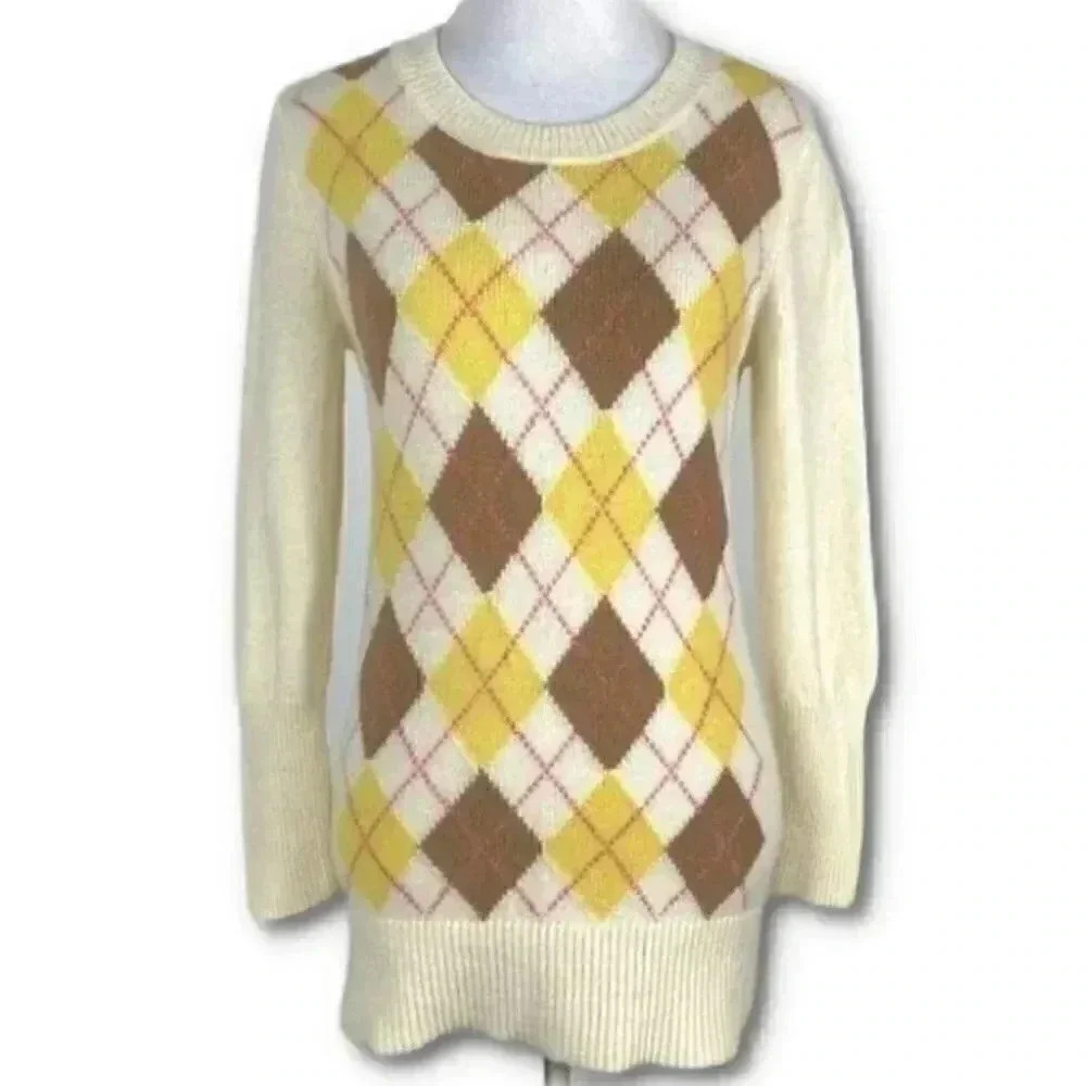 Vtg Gap sweater size M Brown yellow 78% lambswool